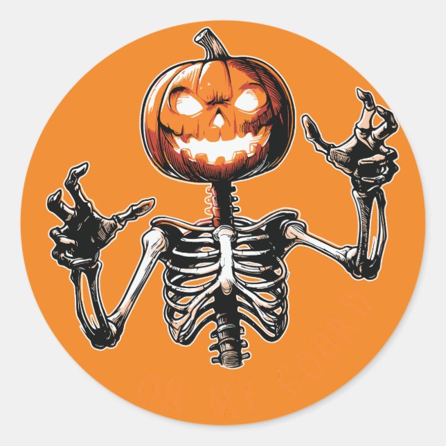 Rond Sticker Halloween en tête de Citrouille squelette (Devant)