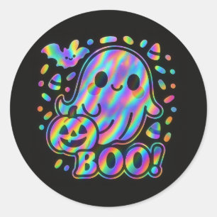 Rond Sticker Halloween Ghost Kawaii avec Citrouille et