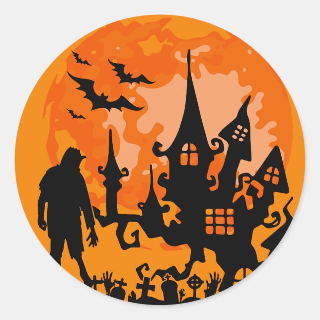 Rond Sticker Halloween Maison éffrayante (Devant)