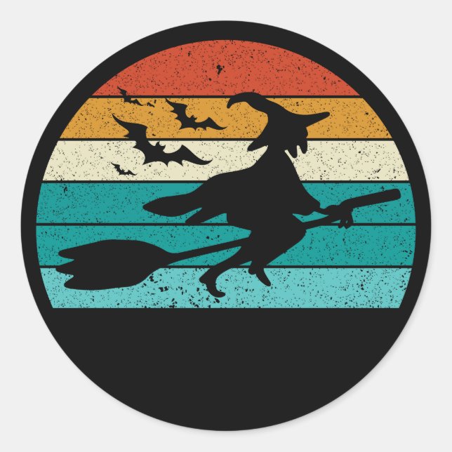 Rond Sticker Halloween pour sorcière rétro (Devant)