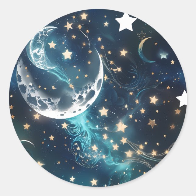 Rond Sticker - Icy Blue Moon Phases Celestial Moon Desi (Devant)