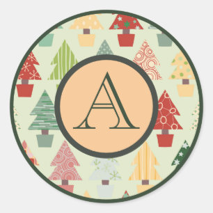 Rond Sticker INITIAL DE L'ARBRE DE NOËL VINTAGE