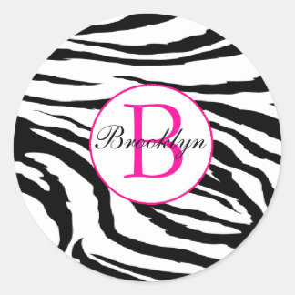 Rond Sticker initial Zebra et Hot Pink