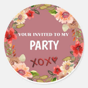 Rond Sticker INVITATION Floral Circle