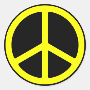 Rond Sticker Jaune sur Signe de Paix Noire