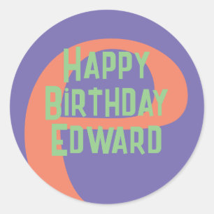 Rond Sticker joyeux anniversaire mauve menthe corail