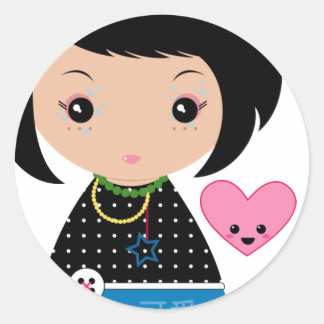 Rond Sticker Kawaii Kokeshi