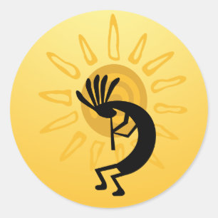 Rond Sticker Kokopelli Gold Sun 3"