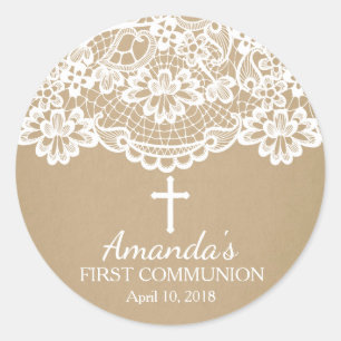 Rond Sticker Kraft Lace First Holy Communion