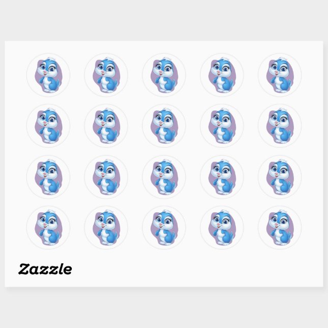 Rond Sticker lapin bleu adorable - Joli lapin de dessin (Feuille)