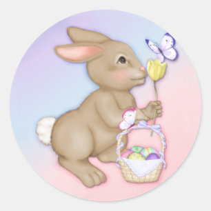 Rond Sticker lapin et panier de Pâques