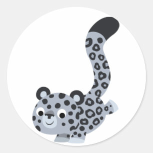 Rond Sticker Léopard À Neige Cartoon Mignonne Landing