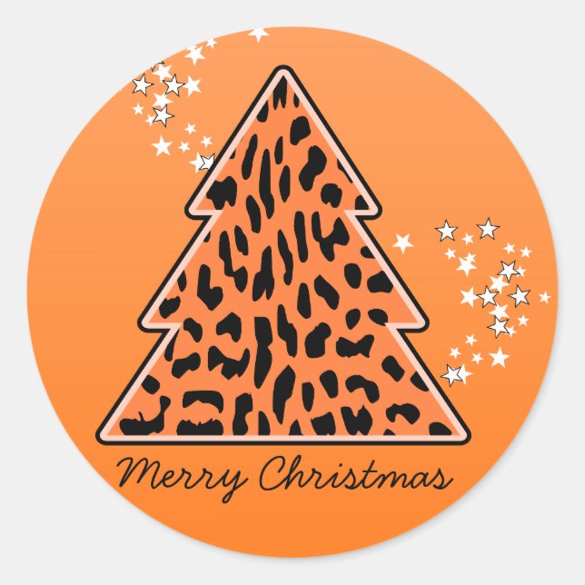 Rond Sticker Leopard cheetah Christmas Tree (Devant)