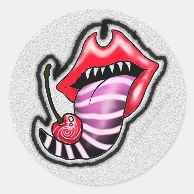 Rond sticker lèvres cerise diable (Devant)