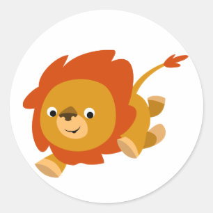 Rond Sticker Lion Cartoon Fast Cute