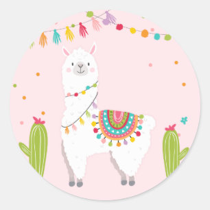 Rond Sticker Llama anniversaire Alpaca Fiesta Mexicaine