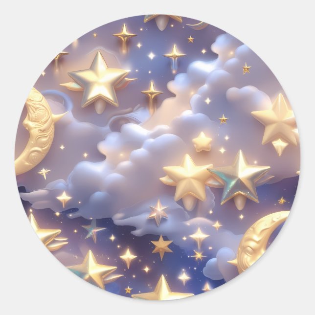 Rond Sticker – Luxury White Celestial Moon (Devant)