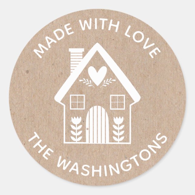 Rond Sticker Maison de Noël Fabriqué avec amour Kraft (Devant)
