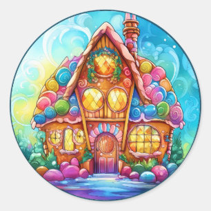 Rond Sticker Maison en pain d'épice de Noël
