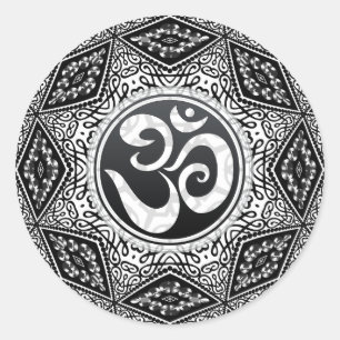 Rond Sticker Mandala du sud-est Sun Noir+Blanc Aum