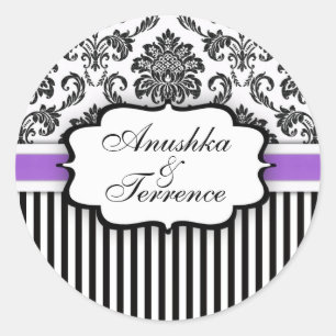 Rond Sticker Mariage à bande noire et violette