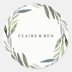 Rond Sticker Mariage à feuilles vertes moderne