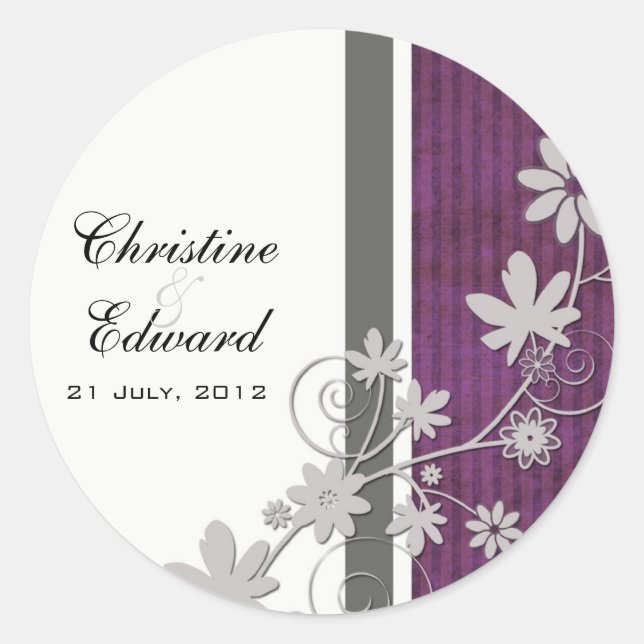 Rond Sticker Mariage à fleurs violettes (Devant)