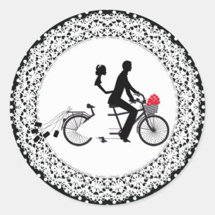Rond Sticker Mariage à vélo Tandem
