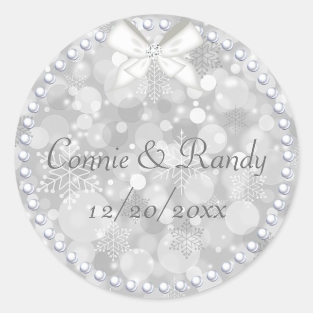 Rond Sticker Mariage argent de Noël perles (Devant)