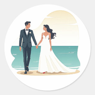 Rond Sticker Mariage Beach Romance