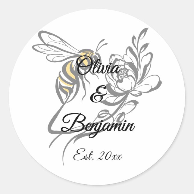 Rond Sticker Mariage Bee de luxe intemporel - Élégant (Devant)