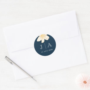 Rond Sticker Mariage bleu Floral de la Marine moderne &