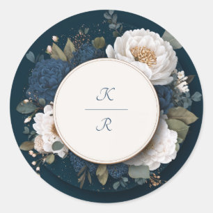 Rond Sticker Mariage bleu Peony de minuit