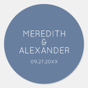 Rond Sticker Mariage bleu poussiéreux minimaliste