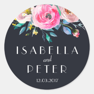 Rond Sticker Mariage bleu rose marine