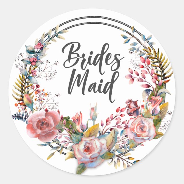 Rond Sticker Mariage Bridesmaid Rose Floral (Devant)