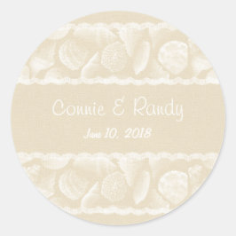 Rond Sticker Mariage Burlap Lace et Sea Shell