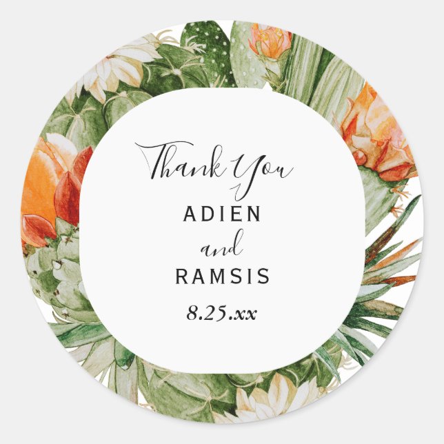 Rond Sticker Mariage Cactus Floral Desert (Devant)