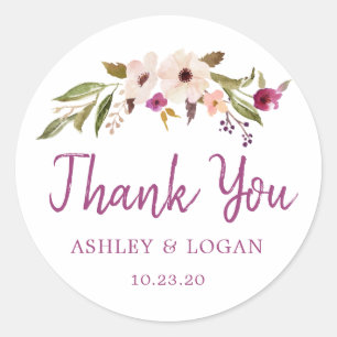 Rond Sticker Mariage Chic Boho Plum Merci Favor