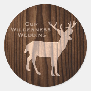 Rond Sticker Mariage chic en bois foncé cerf sauvage