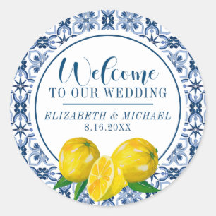 Rond Sticker Mariage citron bleu italien