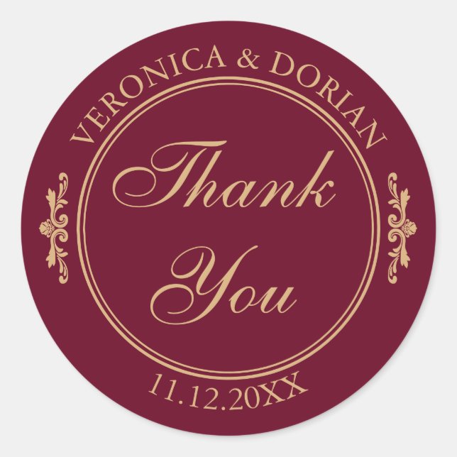 Rond Sticker Mariage classique en Merci de Bourgogne (Devant)