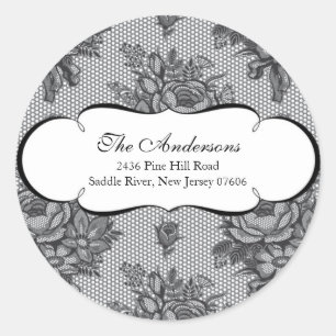Rond Sticker Mariage d'adresse en dentelle noire