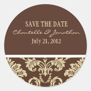Rond Sticker Mariage damassé Brown