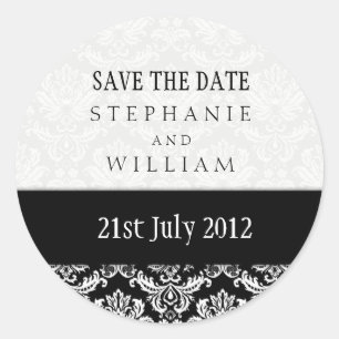 Rond Sticker Mariage damassé noir et blanc