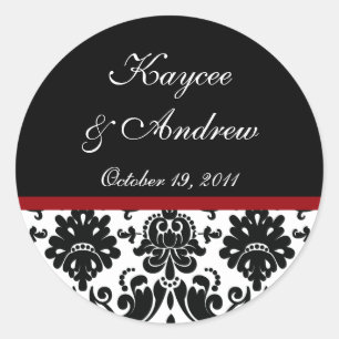 Rond Sticker Mariage damassé noir et rouge