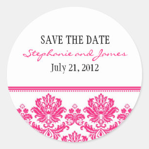 Rond Sticker Mariage damassé rose chaud