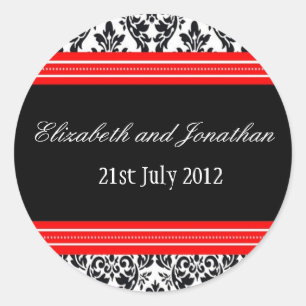 Rond Sticker Mariage damassé rouge et noir