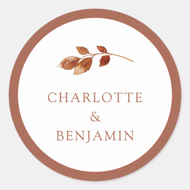Rond Sticker Mariage d'automne simple (Devant)
