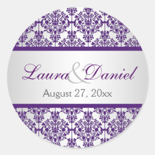Rond Sticker Mariage de 1,5 po en argent et pourpre